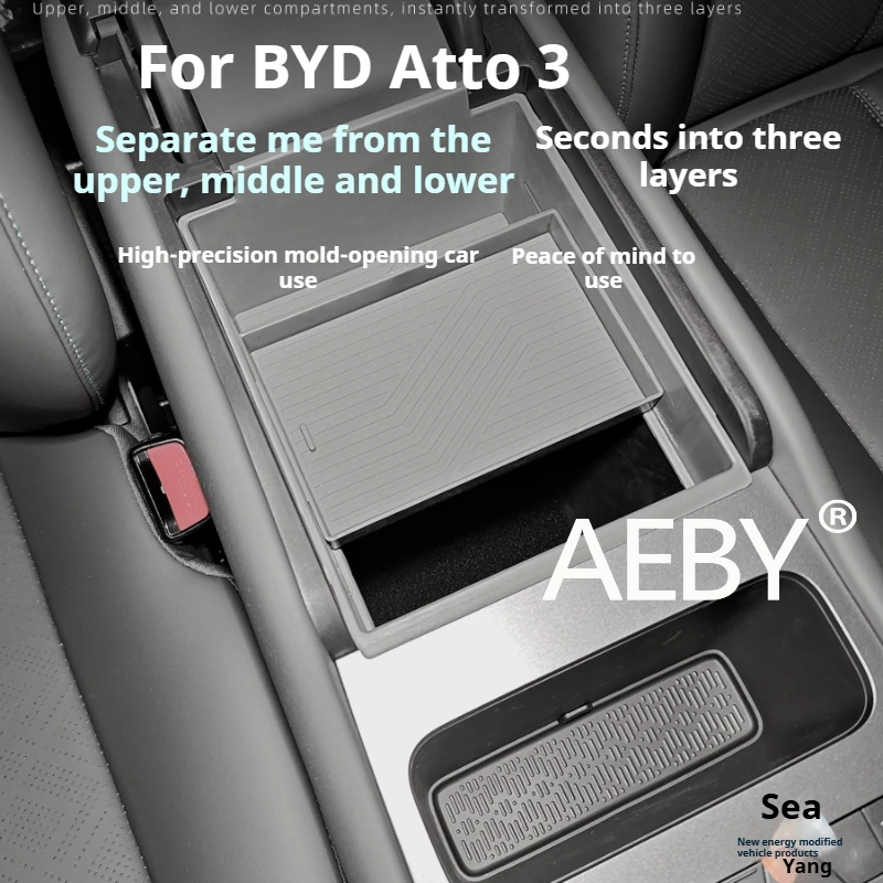 

AEBY For BYD Atto 3 2025 Expandable Storage Drawer with Dividers, Sliding Armrest Box,Sliding Center Console Organizer