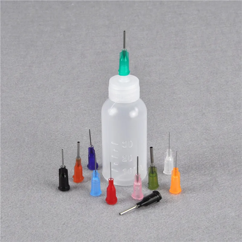 1Set 30ml Transparent Polyethylene Needle Dispensing Dispenser Bottle for Rosin Solder Flux Paste + 11 Needles