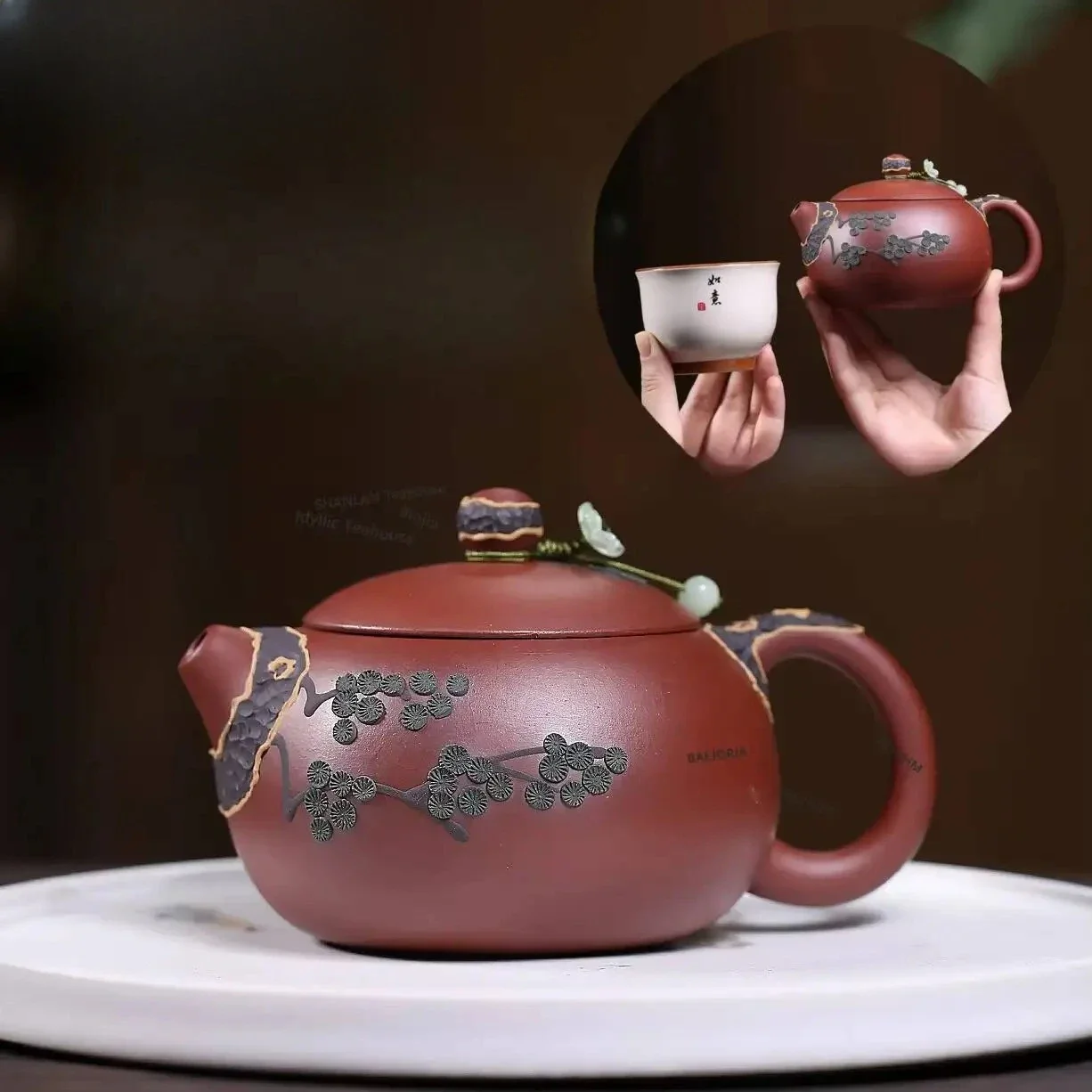 240ml Vintage Yixing Purple Clay Teapots Handmade Pine Needle Xishi Pot Raw Ore Dahongpao Mud Tea Making Kettle With Filter Cha