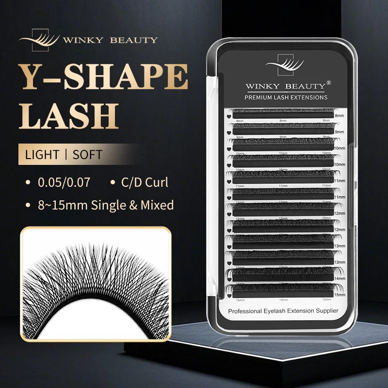 Winky Beauty  YY Shape Eyelashes Extensions Two Tip lashes C/D Curl Hand-woven High Quality Wimpers Individual Eyelashes