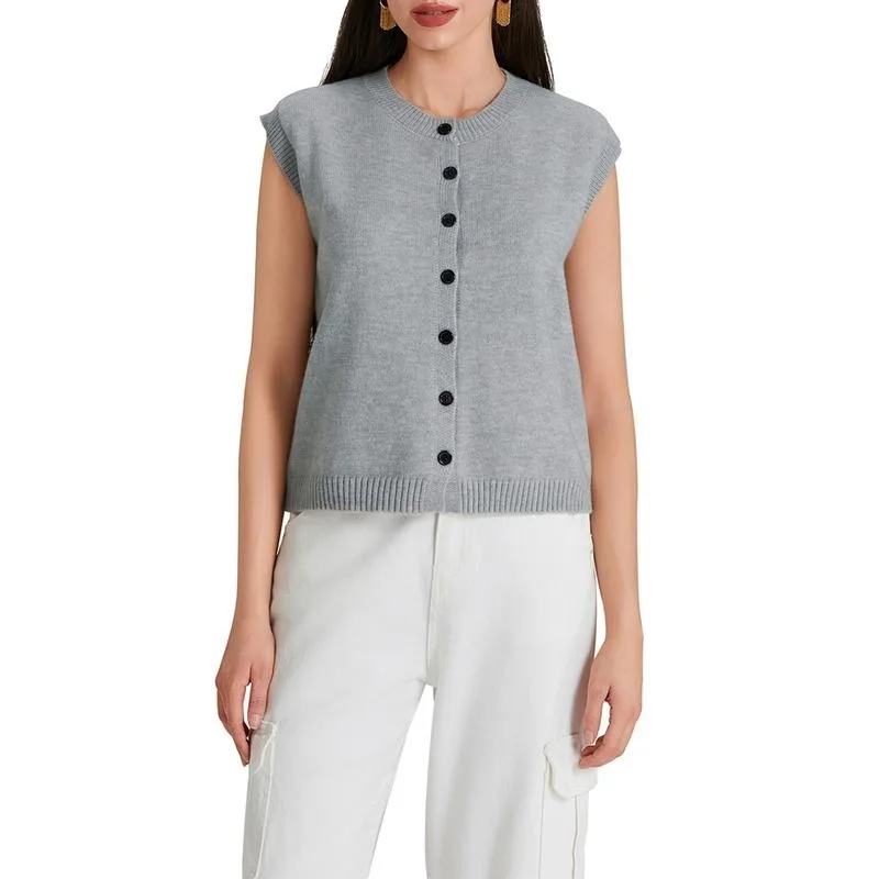 

Grey Knitted Vest Women's Fashion Cross-Border Sweater Vest Regular Length Inner Wear Other Material 100% Spring 2026