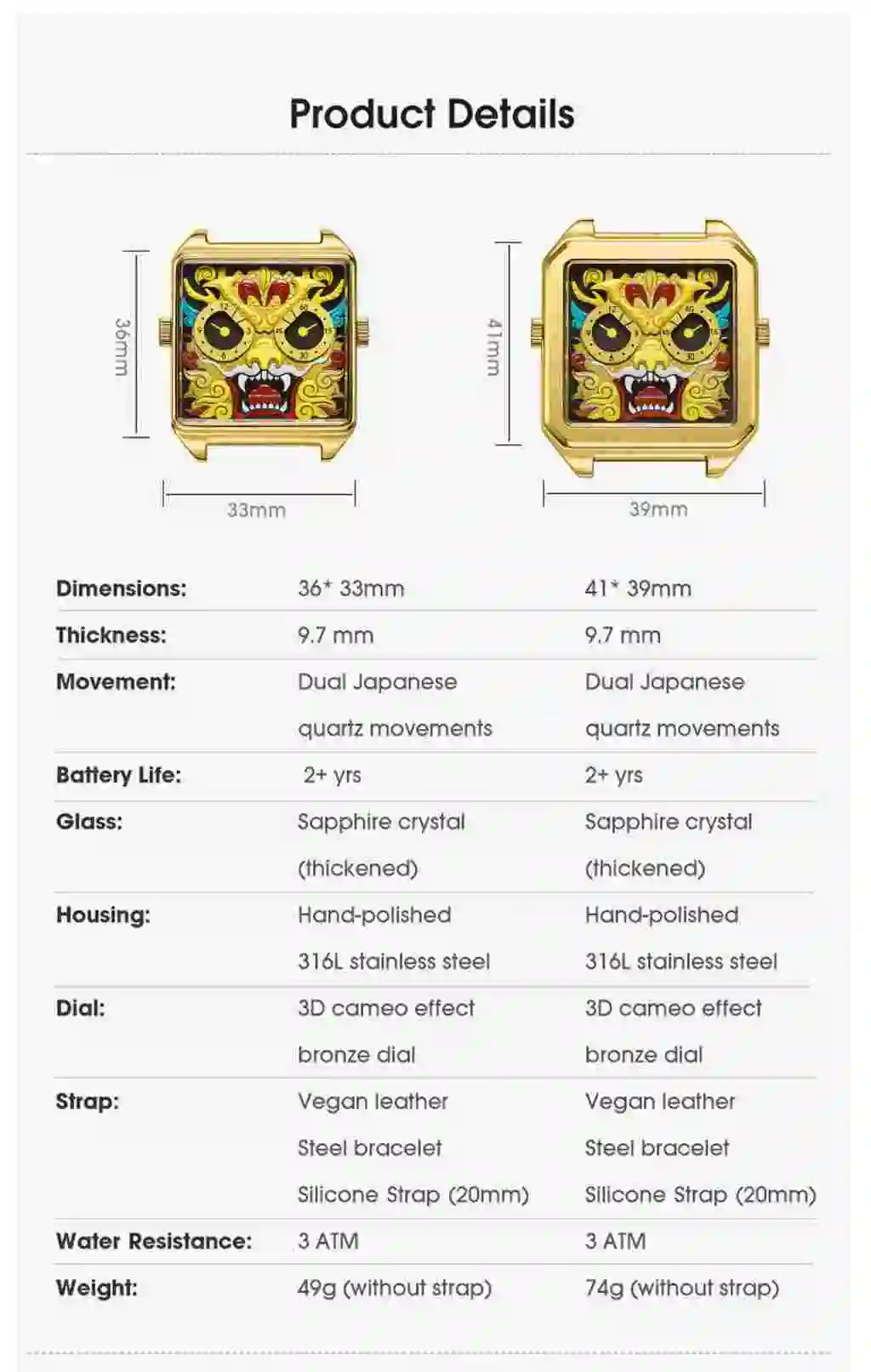 Złoty zegarek HappieWatch Gold Dragon - elegancki zegarek dla mężczyzn i kobiet