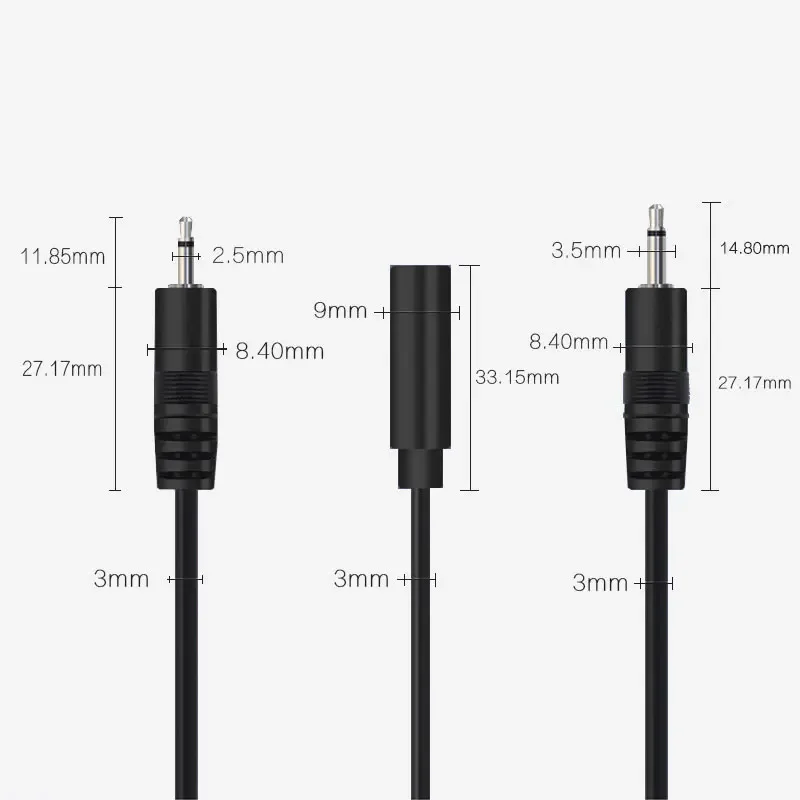 2.5mm Mono Jack Audio Cable 3.5mm Mono Jack To Bare End Audio Cord speak audio aux cable