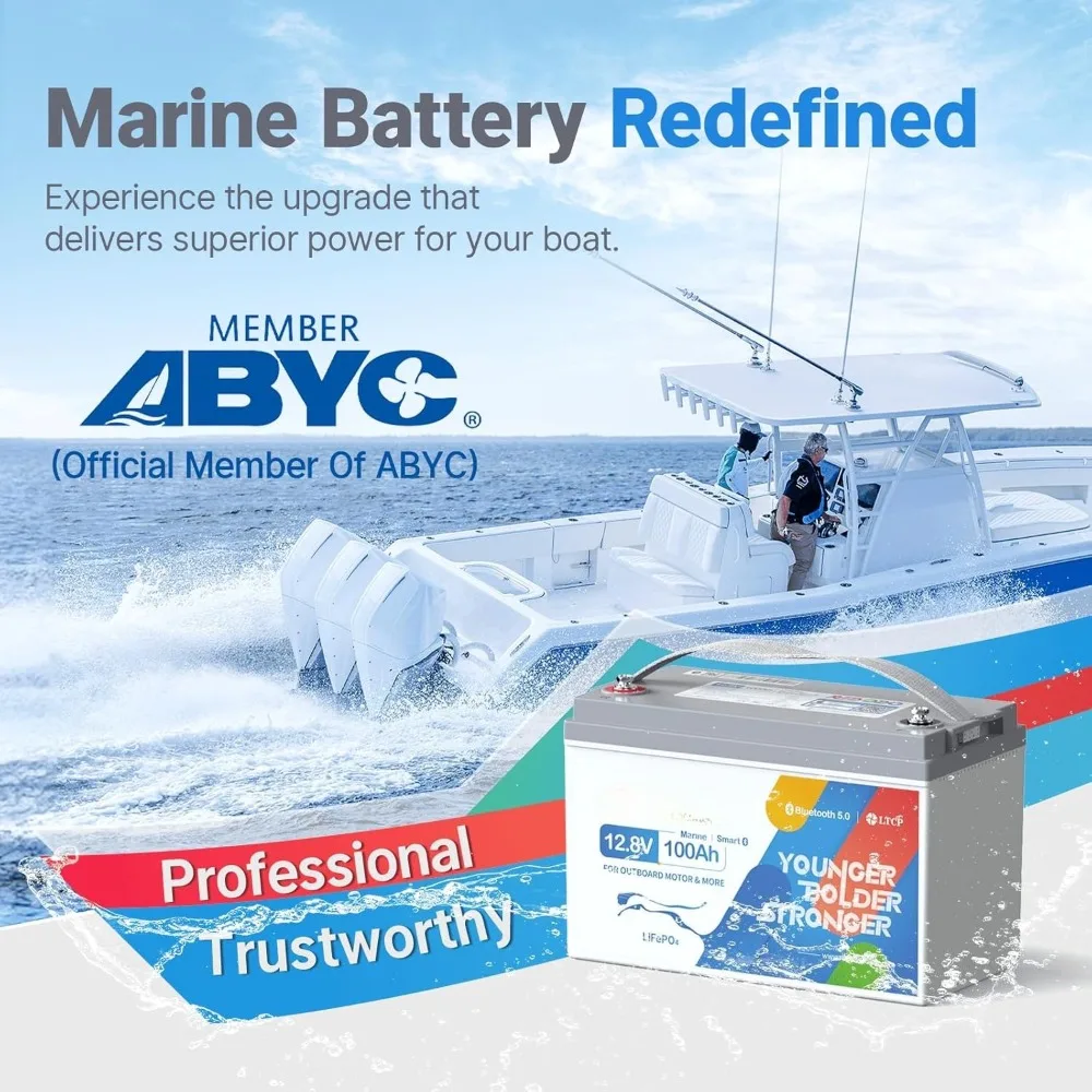 12V 100Ah LiFePO4 Battery Bluetooth, Group 31 Deep Cycle Lithium Battery, 5P5S, Latest 100A BMS, Max. 32kW, Up to 15000 Cycles