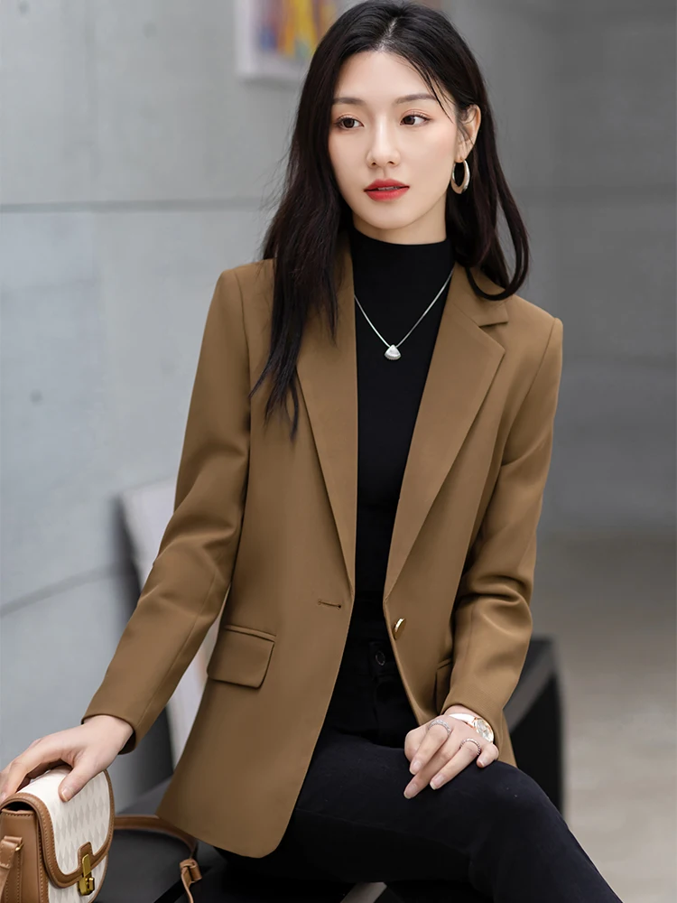 Large Size Women Casual Blazer Ladies Female Black Purple Coffee Long Sleeve Single Button Loose Jacket Coat For Spring Autumn