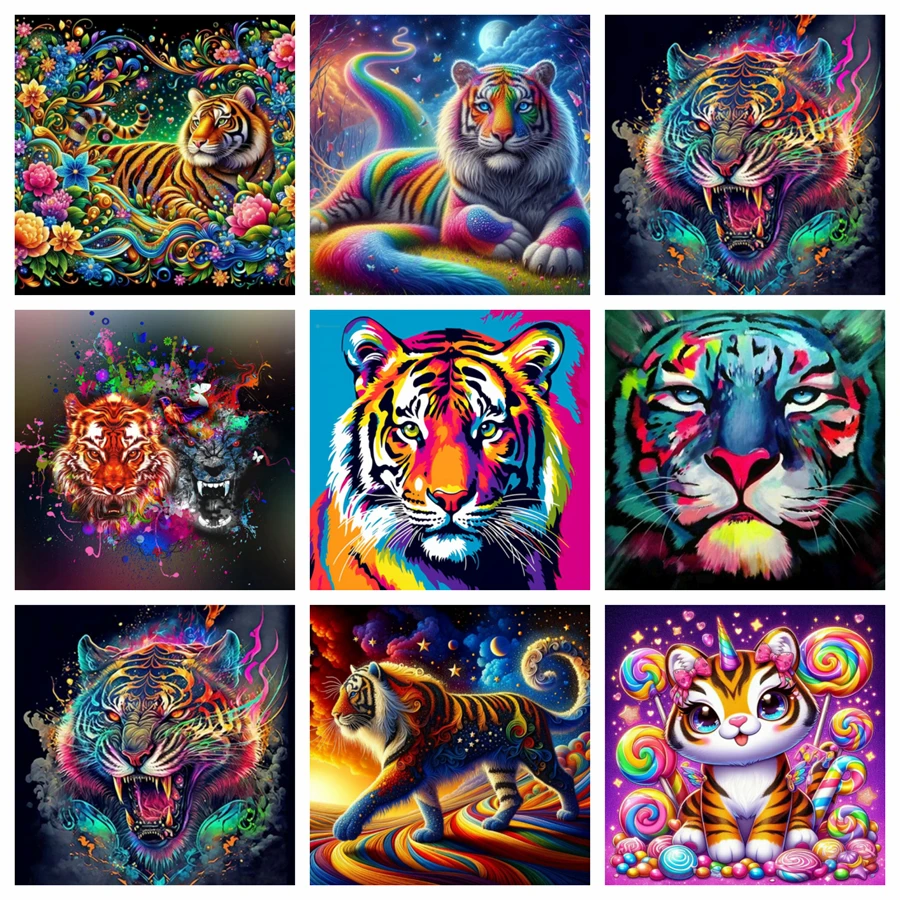 

Mysterious color stripes tiger AB Diamond Painting Kits Photo Art Diy Full Drill Mosaic Cross Stitch Embroidery Home Decor Gift