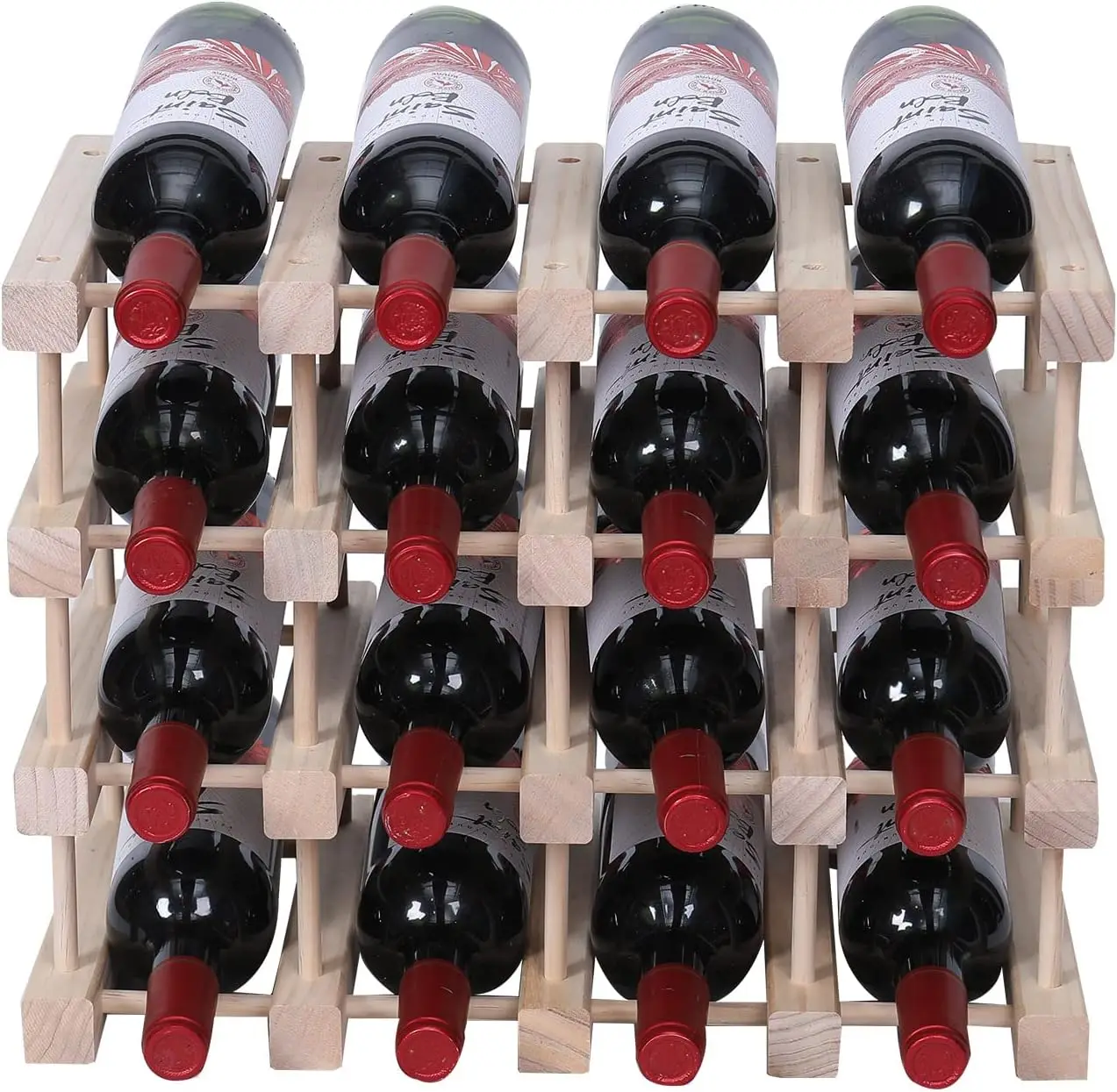 

Wooden Stackable Storage Cabinet for Wine Bottles, Modular Freestanding Shelf Holds 16 Bottles
