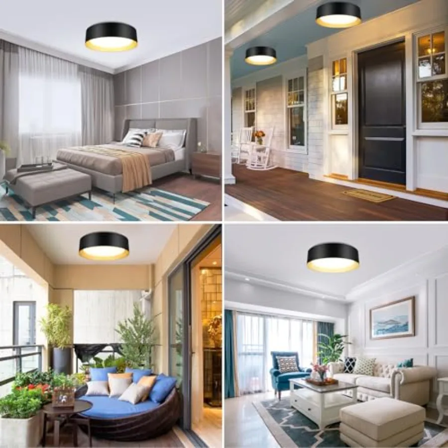 Flush Mount LED Ceiling Light, 13in 2400LM 25W, 3 Color 3000K, 4000K, 5000K Dimmable Black Gold Modern Lamp for Bedroom, Bathro