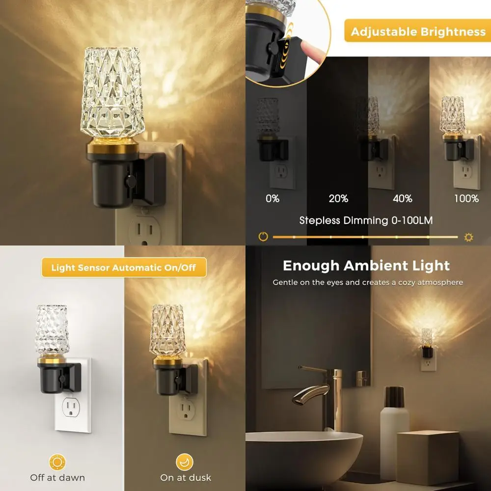 

Ночник, подключаемый ночник с датчиком освещенности, регулируемая яркость 0-100 лм, мягкий белый 3000 К, акриловый декоративный ночник