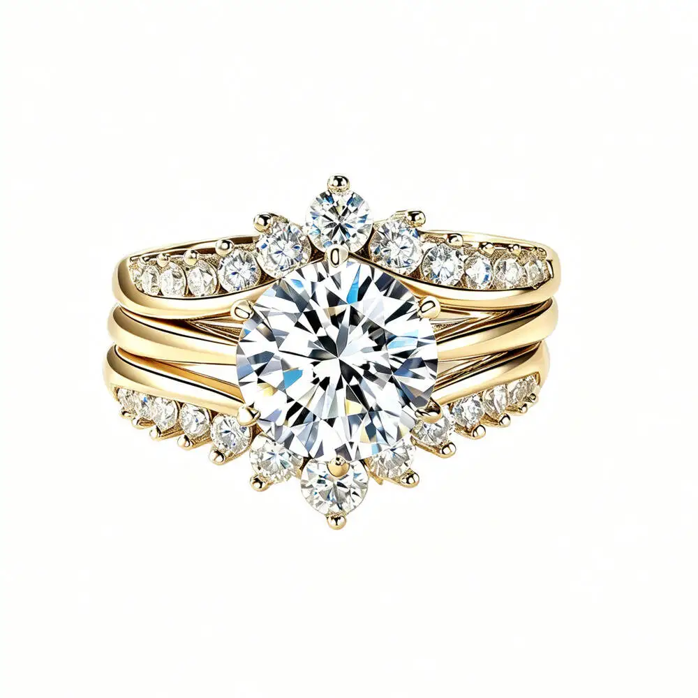 925 Silver Crown Twisted Stackable Ring Set Round Cut D VVS1 Moissanite Band Luxury Wedding Engagement Fine Jewelry For Women