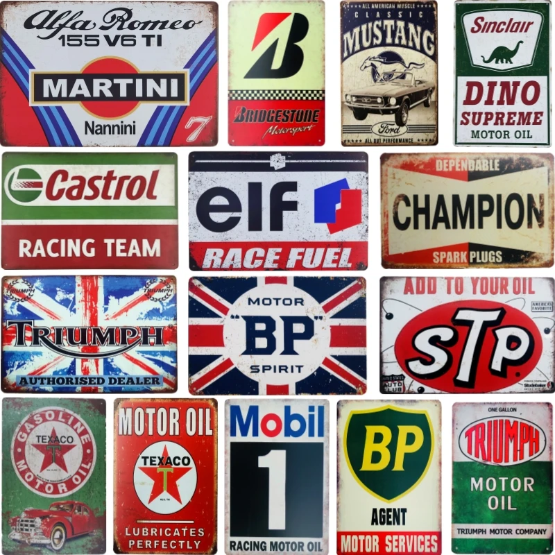 

Vintage Metal Tin signs Gasoline Garage Motor Oil Racing Team Spark Plugs Plate Poster Wall Decor Plaque