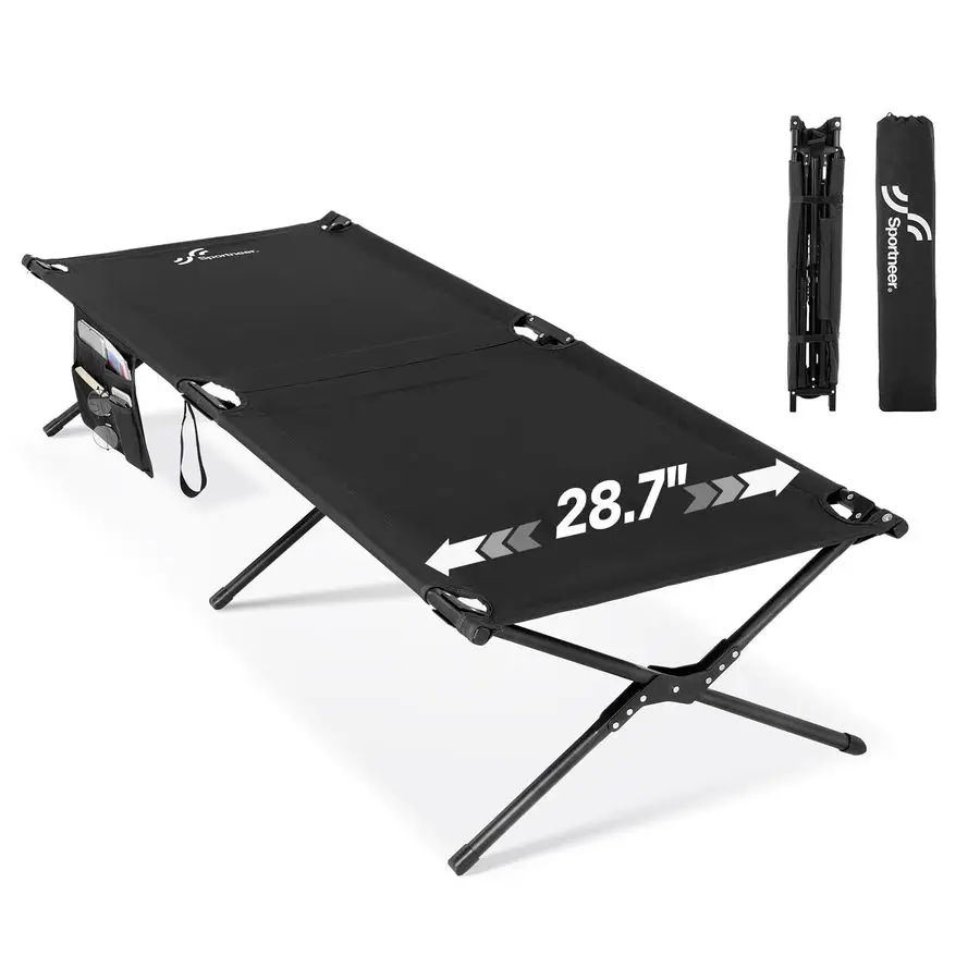

Раскладная кровать для кемпинга 78.3x28.7x14.6, комфортная кровать-раскладушка для кемпинга, путешествий, гостей, спальная раскладушка для взрослых с боковыми карманами и отсеком для хранения