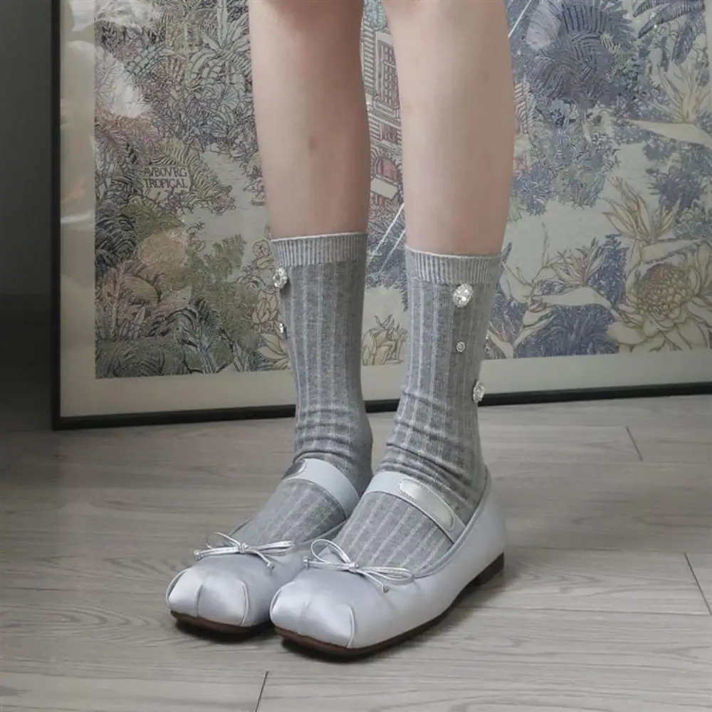 2 pares de calcetines transpirables con diamantes de imitación de cristal, ropa de calle, calcetines coreanos para mujer Y2K JK Lolita, calcetines de tubo medio para mujer