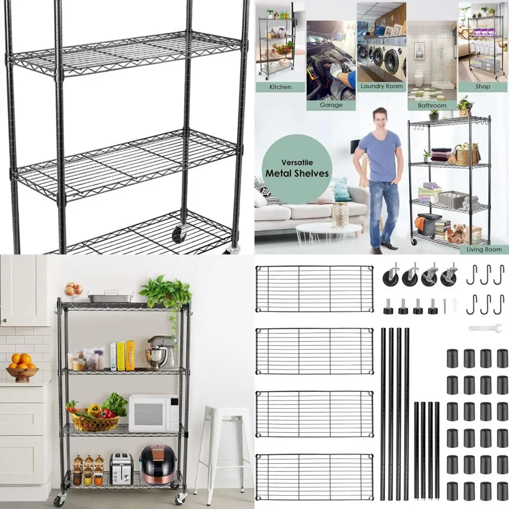 

Adjustable 4-Tier Metal Shelving Unit with Wheels, 36 Deep x 14 Wide x 58 Tall, for Home, Office, Garage, Kitchen