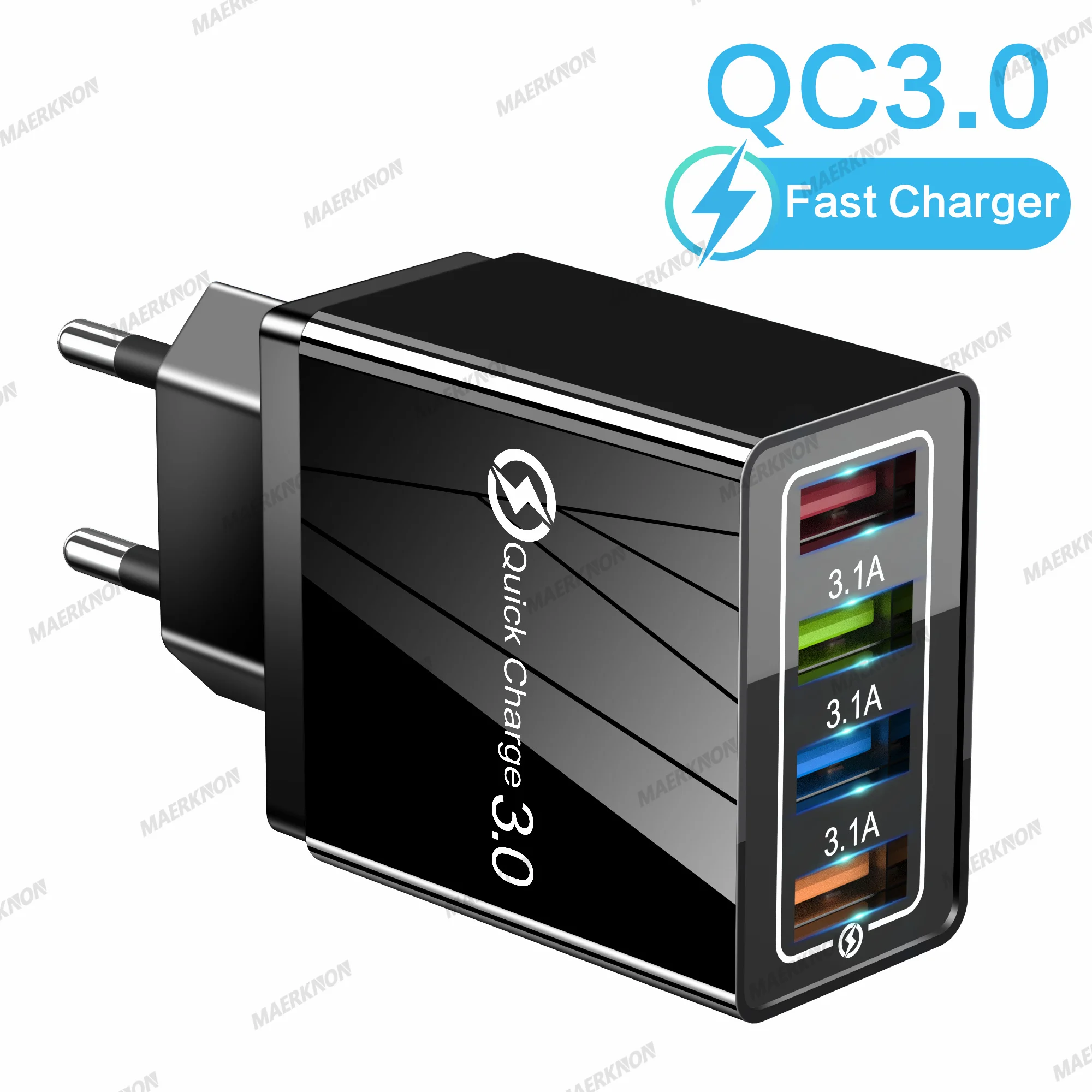 3A Quick Charge 3.0 USB Charger 4 Ports USB Fast Charging Wall Chargers Adapter For iPhone Samsung Xiaomi Poco Tablet EU/US Plug