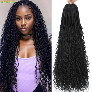 Bewill-Bohemian Box Tranças com Encaracolado termina, sintético Box Tranças, Crochet extensões de cabelo, Deusa, 14 8 principais vendas cabelo 14 inches cacheado - №2