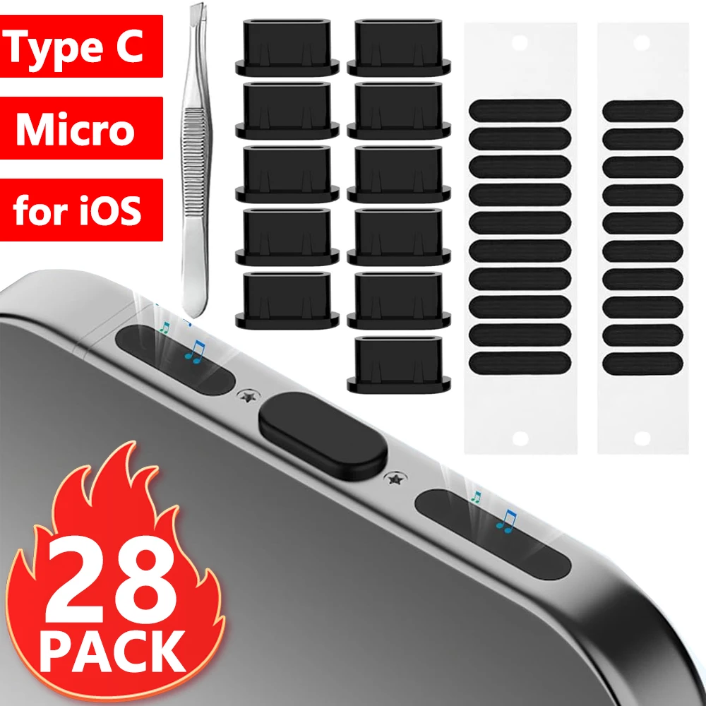 غطاء غبار مكبر الصوت العالمي مع ملاقط لنظام iOS/Type-C/Micro غطاء توصيل منفذ شحن من السيليكون لهاتف IPhone 17 Pro Max #1