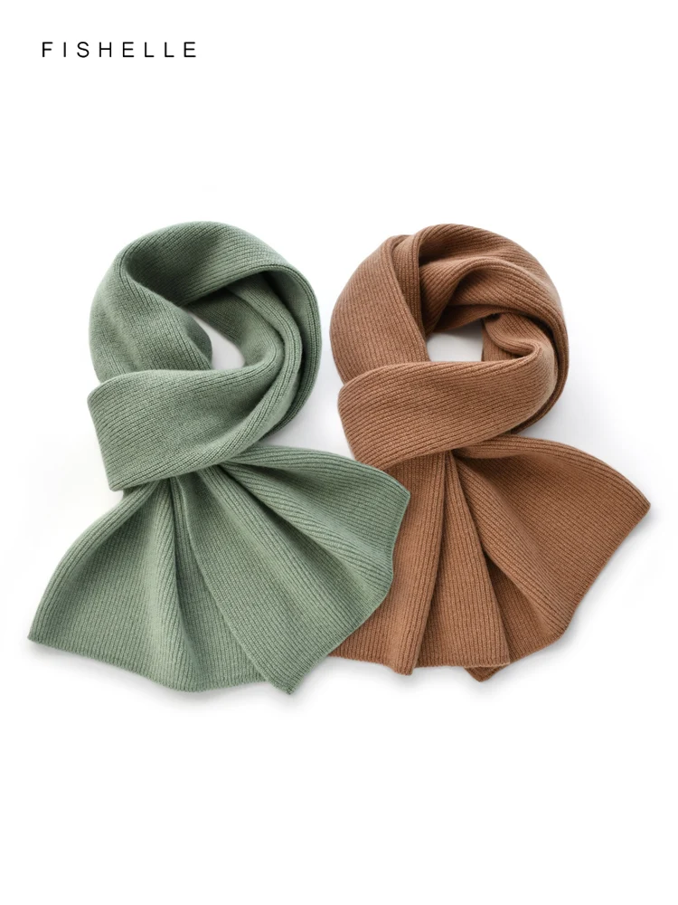 New Versatile Solid Color Green Camel Pure Cashmere Scarf Women Winter Fluffy Warm Knitted Men\'s Scarves Adults Luxury Gifts