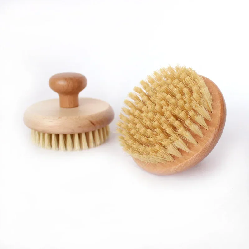 Sisal Bristles Round Bath Shower Body Exfoliating Brush Natural Beech Wood Handle Dead Skin Remover Back Scrubber Massage Tool