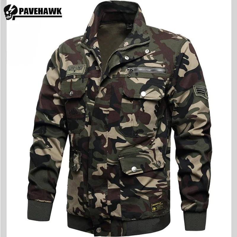 

Cotton Elasticity Workwear Jacket Mens Multi Pocket Wear-resistant Casual Tooling Coats Emblem Embroidery Camo Tactical Outwear