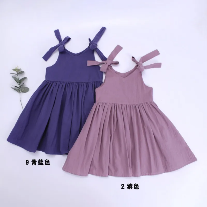 Summer Toddler Girl Dress Solid Cotton Sleeveless Children Dress Kids Sundress Slip Dress Fashion Girls Clothing