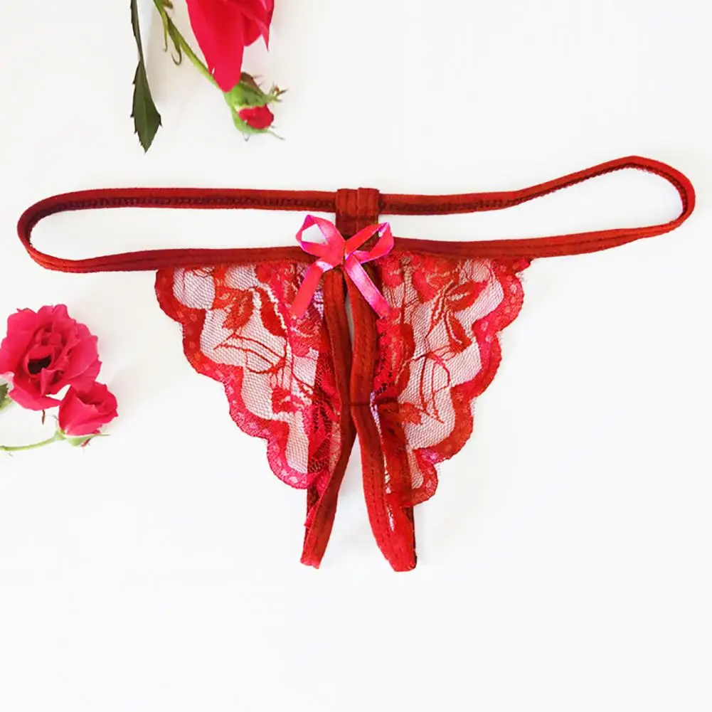 

Women T-back Low Waist Open Crotch Hollow Out G-strings See-through Lace Seductive One Size Lady Thong for Valentine's Day