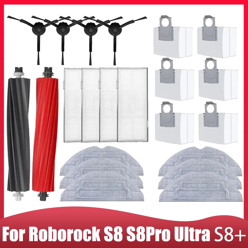 Roborock S8 S8 Pro Ultra S8+ Robot Süpürge Yedek Parçaları, Ana Yan Fırçalar, Paspas Bezleri, HEPA Filtreler, Toz Torbaları, Yedek Parçalar