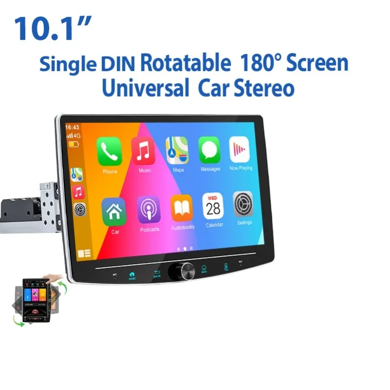 ESSGOO 10.1 Zoll Android15 4GB 64G Universal Single DIN Autoradio manuell 180 drehbar mit Mikrofon kabelloses Carplay Android Auto GPS Navi RDS FM WLAN Bluetooth Mirror Link Lenkradsteuerung