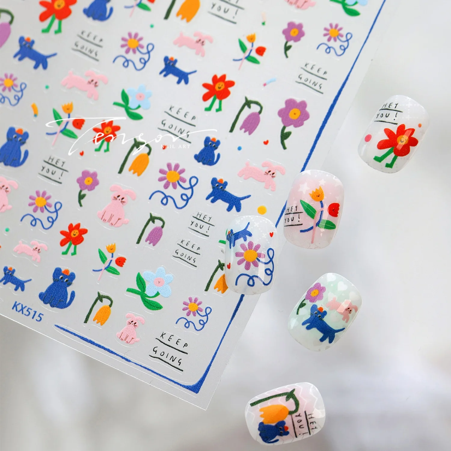 5D Embossed Cartoon Dog Nail Art Stickers Pink Blue Puppy Color Tulip Wildflower Self Adhesive Nail DIY Manicure Girls Nail Art