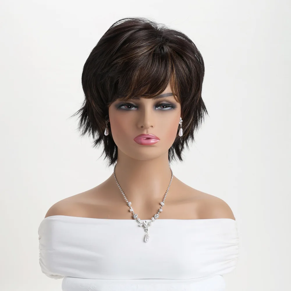 باروكة صناعية قصيرة مجعدة، باروكة شعر نسائية عصرية للارتداء اليومي، قطعة شعر من الألياف ذات مظهر طبيعي #5