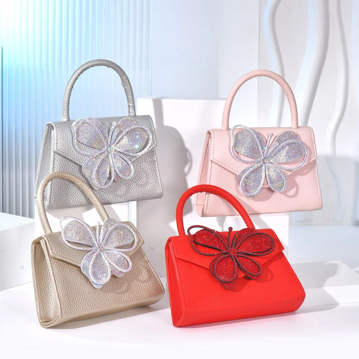 Light luxury bow decorative handbag women's beach bag fashion casual hand carry sequined women's bag pu leather bag