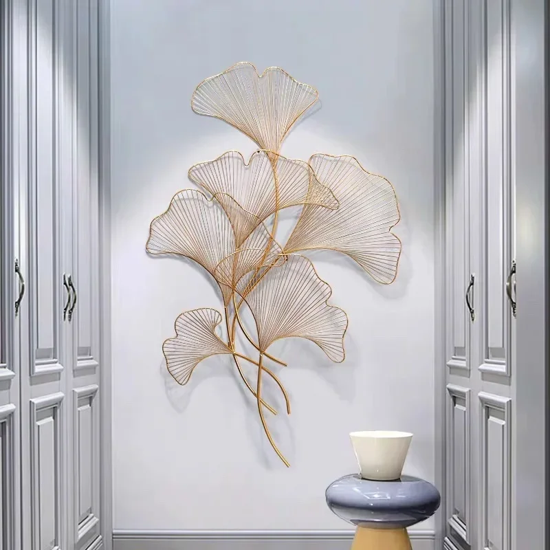 Nordic background wall hanging creative new Chinese style home wrought iron wall decoration gold Ginkgo biloba wall decoration