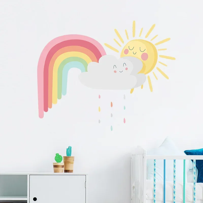 rainbow cloud rain bedroom home cabinet wall decoration can remove  stickers self-adhesive anime decor stickers