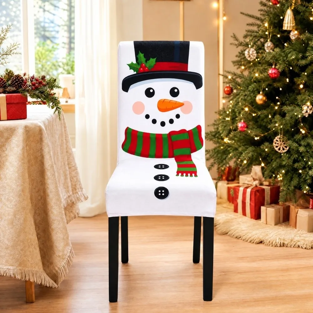 Full Package Christmas Chair Cover Stretch Washable High Back Dining Chair Cover Dustproof Elastic Chair Protector Slipcovers
