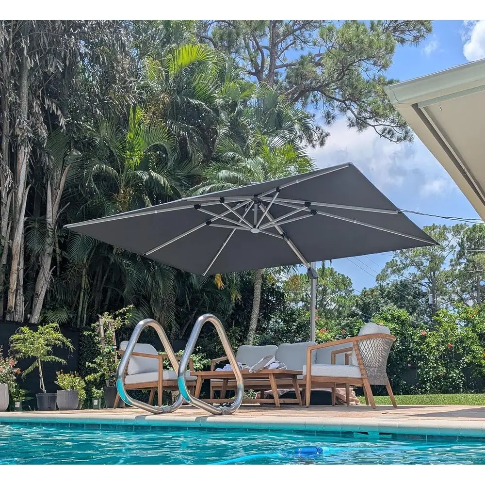 

10' x 13' Deluxe LED-Powered Patio Umbrella with Hanging Feature, Grey