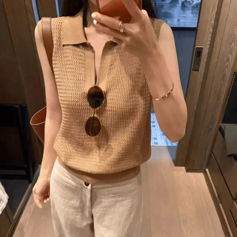 Women Clothing Summer Korean Fashion Casual Button Solid Color Female All-match Fashionable Hollow Out Ice Shreds Short Sleeve