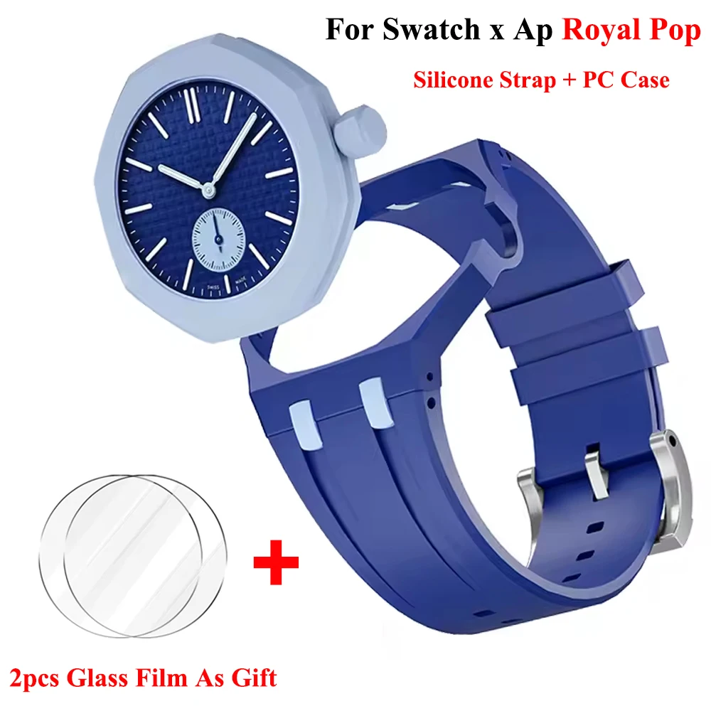 Silikonarmband + PC-Gehäuse für Swatch X AP Royal Pop Displayschutzfolie aus Glas, Taschenuhr-Modifikation, das integrierte Armband