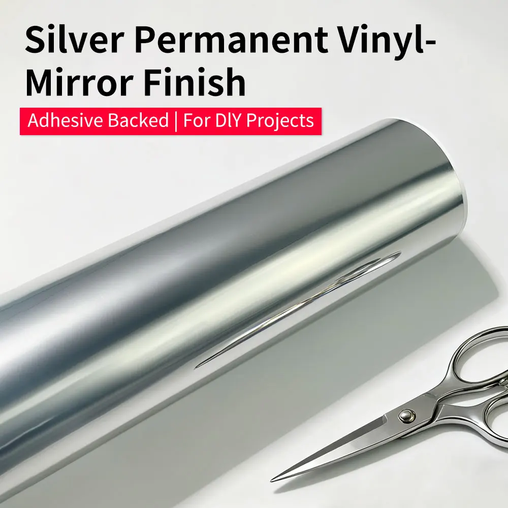 1롤 광택 실버 비닐 롤 영구 스티커 필름 방수 자가 접착 DIY 자동차 가정 컵 스티커 모든 커팅 머신용