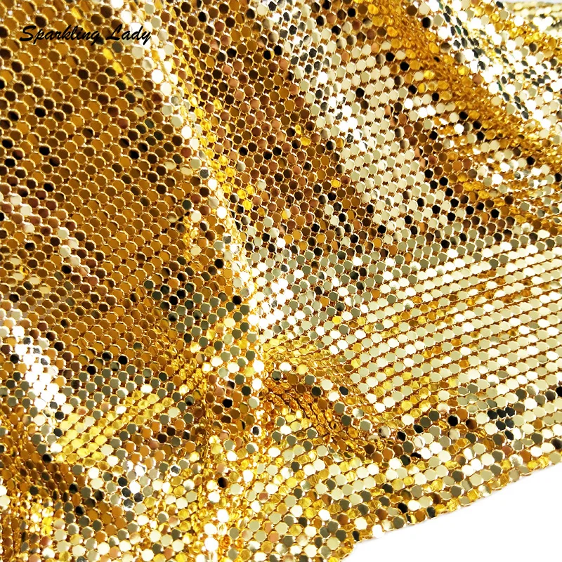 

Shiny Fancy Brass Chain Mail Fabric Copper Metallic Sequin Cloth for Fashion Nightclub Glitter Garment Hangbags Designer