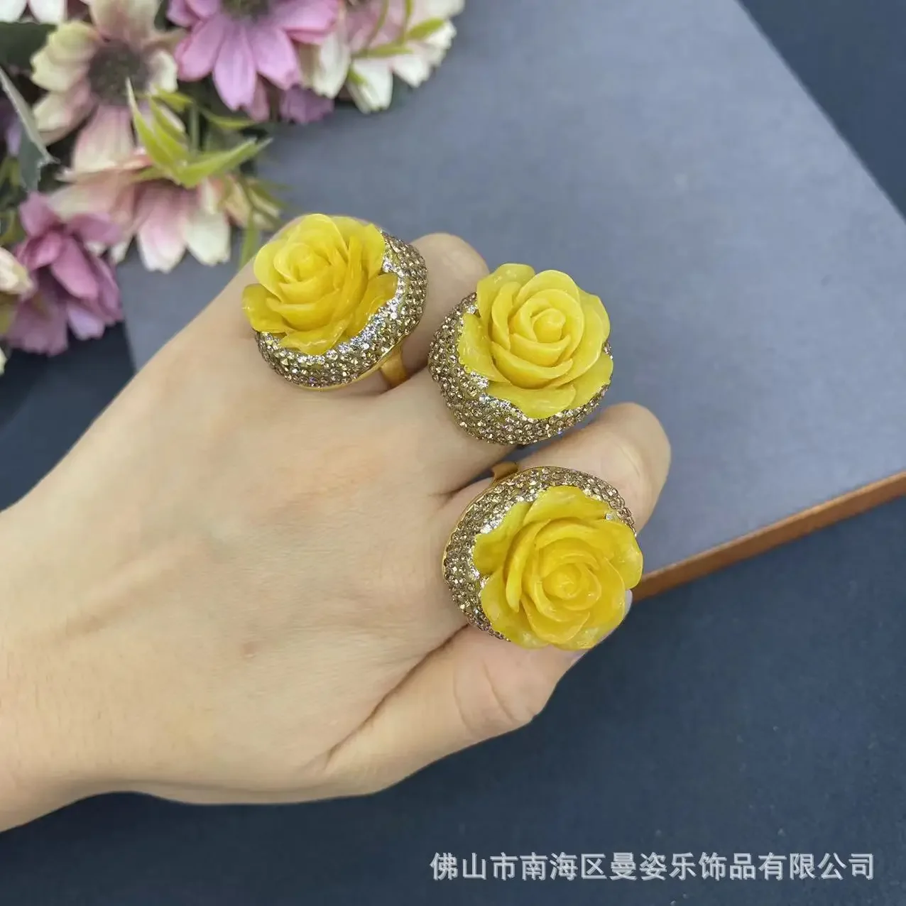 Second-generation beeswax rose pure handmade clay inlaid ring new Chinese niche vintage popular jewelry
