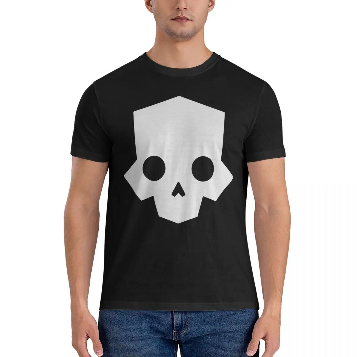 Skull Men's T Shirt Helldivers Vintage Tee Shirt Short Sleeve Round Neck T-Shirts Pure Cotton Graphic Printed Clothing