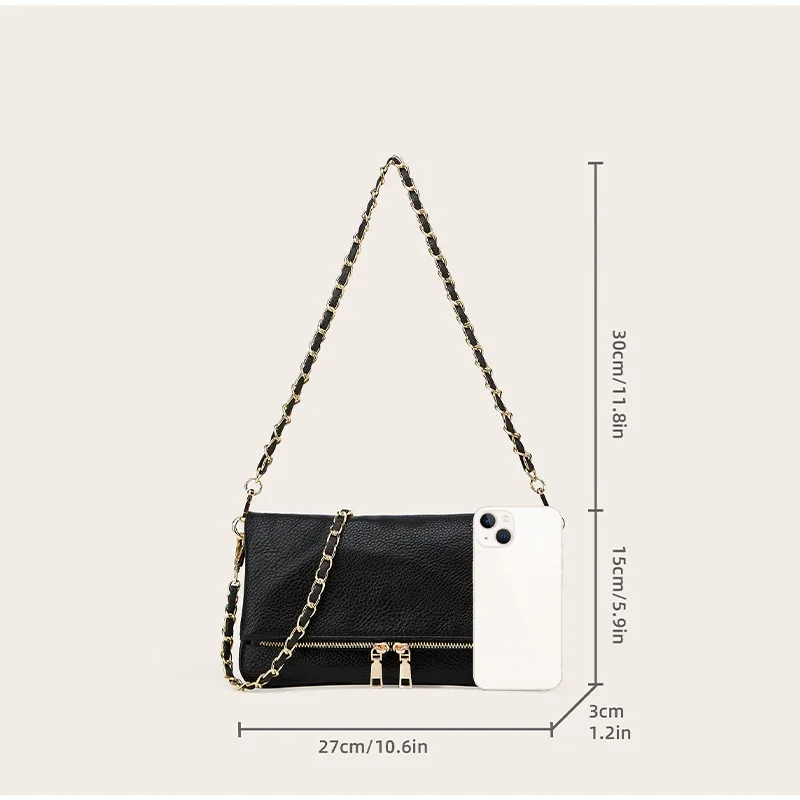 Pebbled Lychee Texure Umhängetasche, kompakte, schicke Umhängetasche mit Unterarmkette, elegante, trendige, kleine, quadratische Damen-Clutchtasche – Detail 1