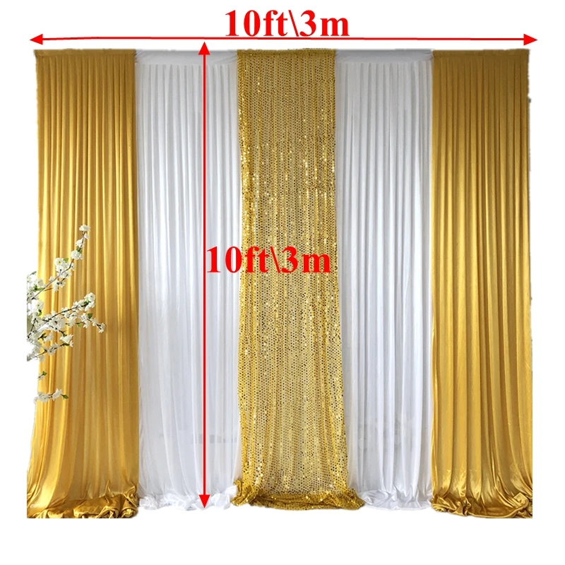 Nice Looking White And Gold Ice Silk Wedding Backdrop Curtain Sequin Stage Background For Event Party Decoration