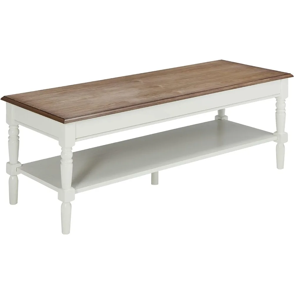 

Furniture Coffee Table with Shelf Driftwood White Living Room Center Table Quick and Easy Set Up with Storage Space