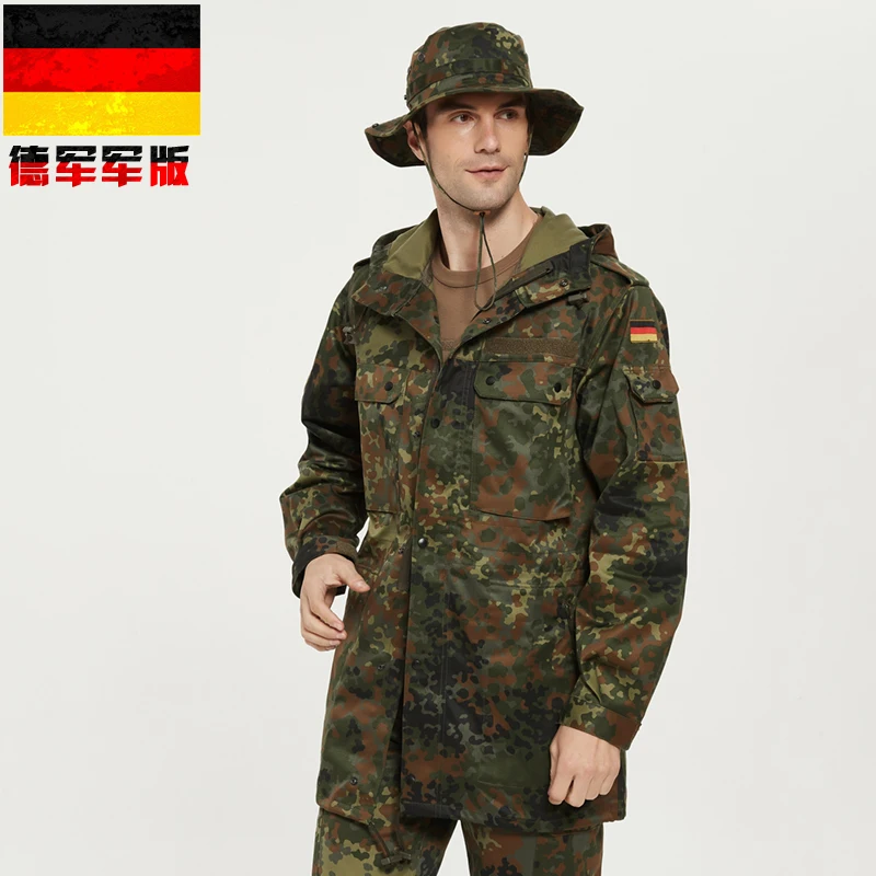 German Spot Camouflage Windbreaker Outdoor Mountaineering Mid-Length Windproof Jacket