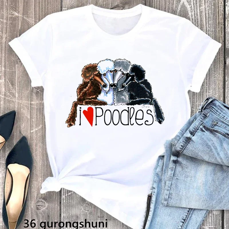 Cute Pink Poodle Animal Print White T Shirt Women Dog Mom Lover Shirt Mothers Day Gift Summer 2024 Woman Clothes Custom Tshirt