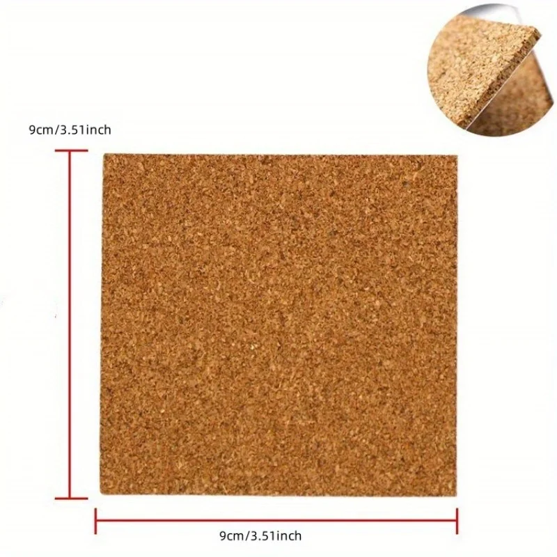 50pcs/Set Square Back Adhesive Self-adhesive Cork Pad, Anti Slip Pad Cork Washer 90mm * 1mm Glass Ceramic Cork Sticker