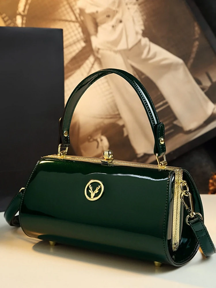2026 Style Women's Handbag Painted Leather Clip Flag Dress Bag Simple Versatile Single Shoulder Crossbody Small Bag Lock Buckle