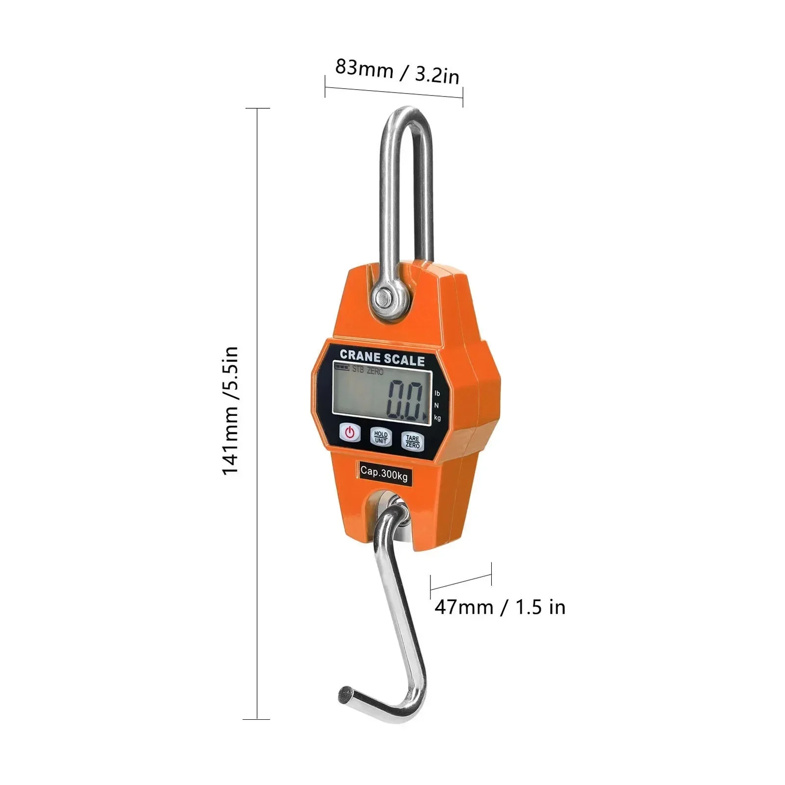 300kg Electronic Crane Scale LCD Digital Weighing Tool Industrial Heavy Duty Weight Stainless Steel Hook Scale Hanging Scale