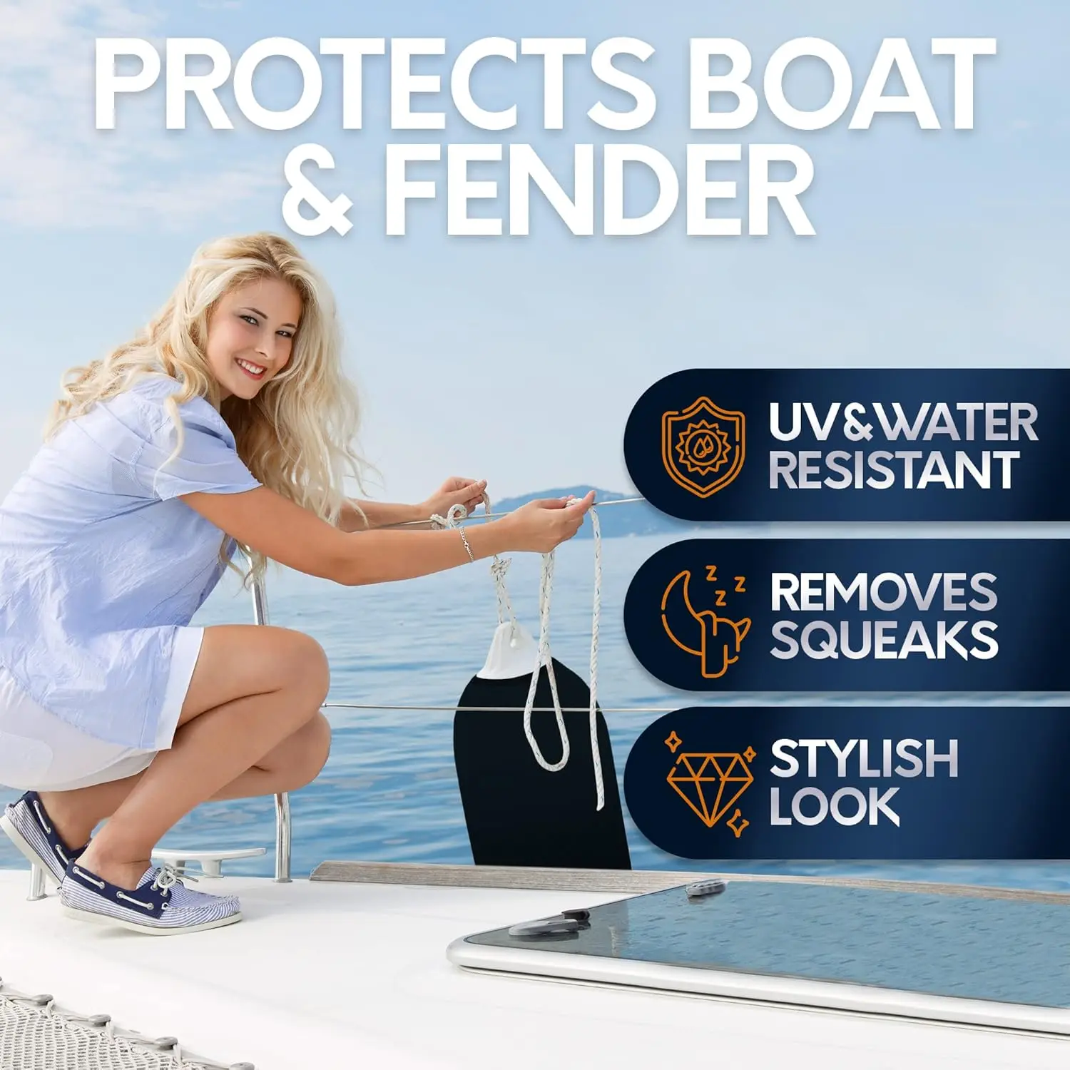 Boat Fender Covers in Black or Navy Blue, Multiple Sizes and Pack Options for Hull Protection